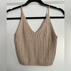 Tan Knit Crop Tank Top